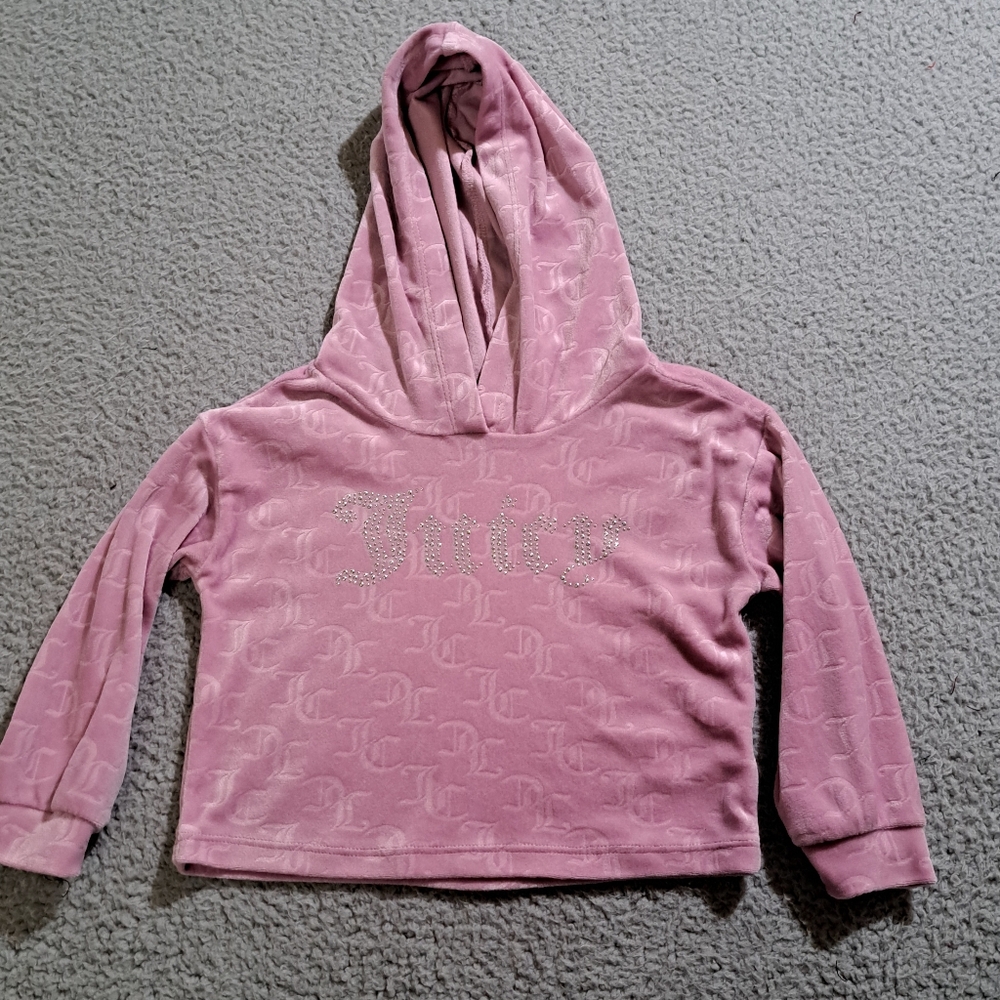 Juicy Couture Girl`s Toddler Pink Juicy Velour Velvet Pullover Hoodie / Size 2T